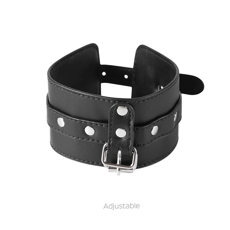 Prisoner Faux Leather Wrist Cuffs with Thumb Cuffs - Restrained Desire-BestGSpot