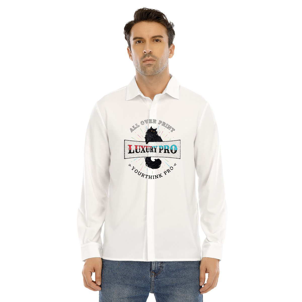 Men's Lapel Collar Shirt With Concealed Placket