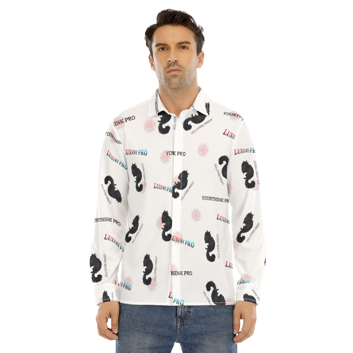 Men's Lapel Collar Shirt With Concealed Placket