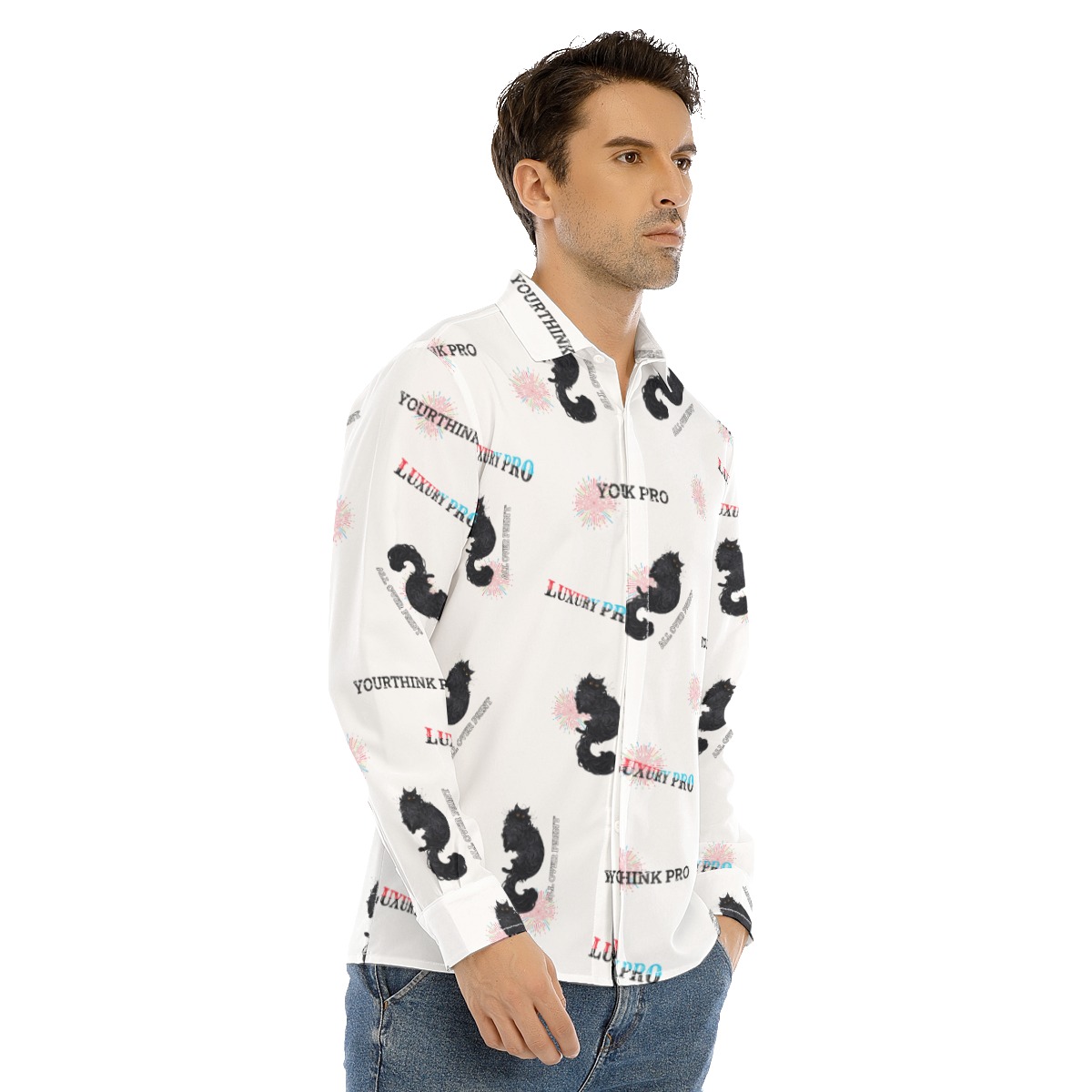 Men's Lapel Collar Shirt With Concealed Placket