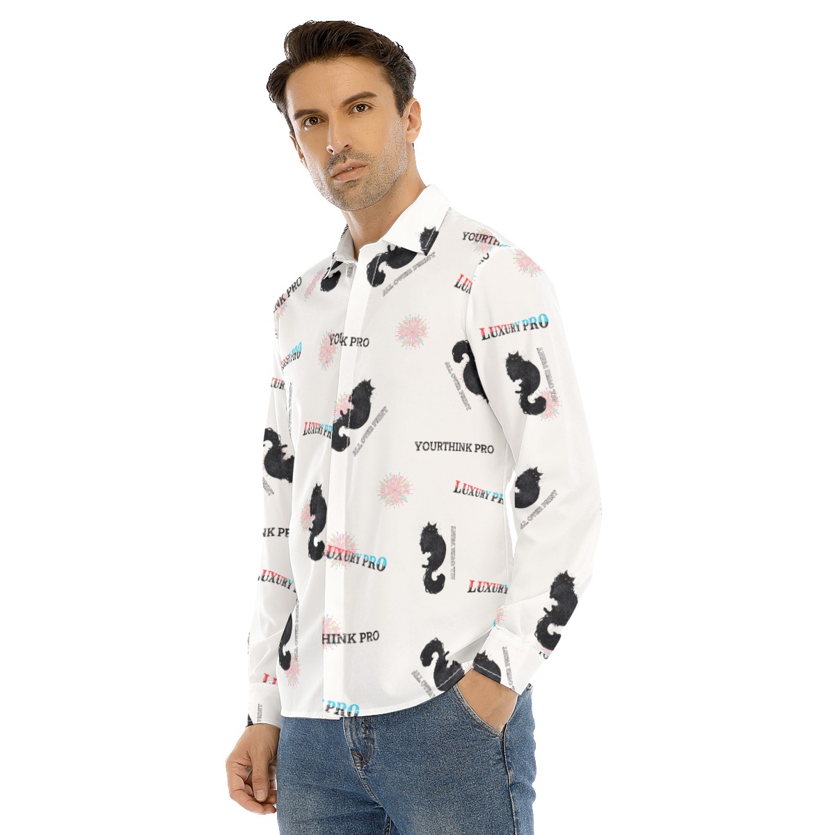 Men's Lapel Collar Shirt With Concealed Placket