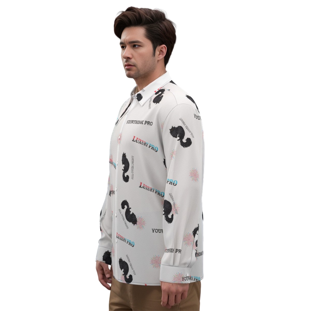 Men's Imitation Silk Long-Sleeved Shirt