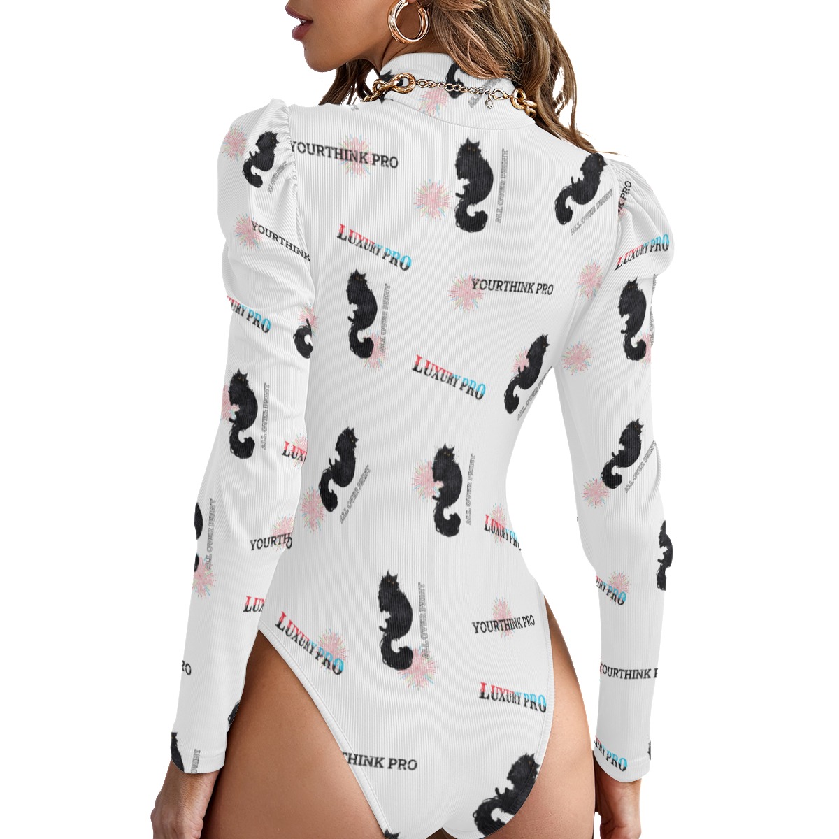 Women's Turtleneck Bodysuit With Puff Sleeve