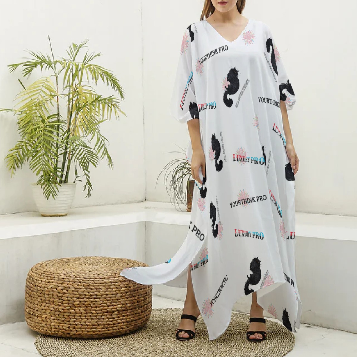 Women's Imitation Silk V-neck Kaftan Robe