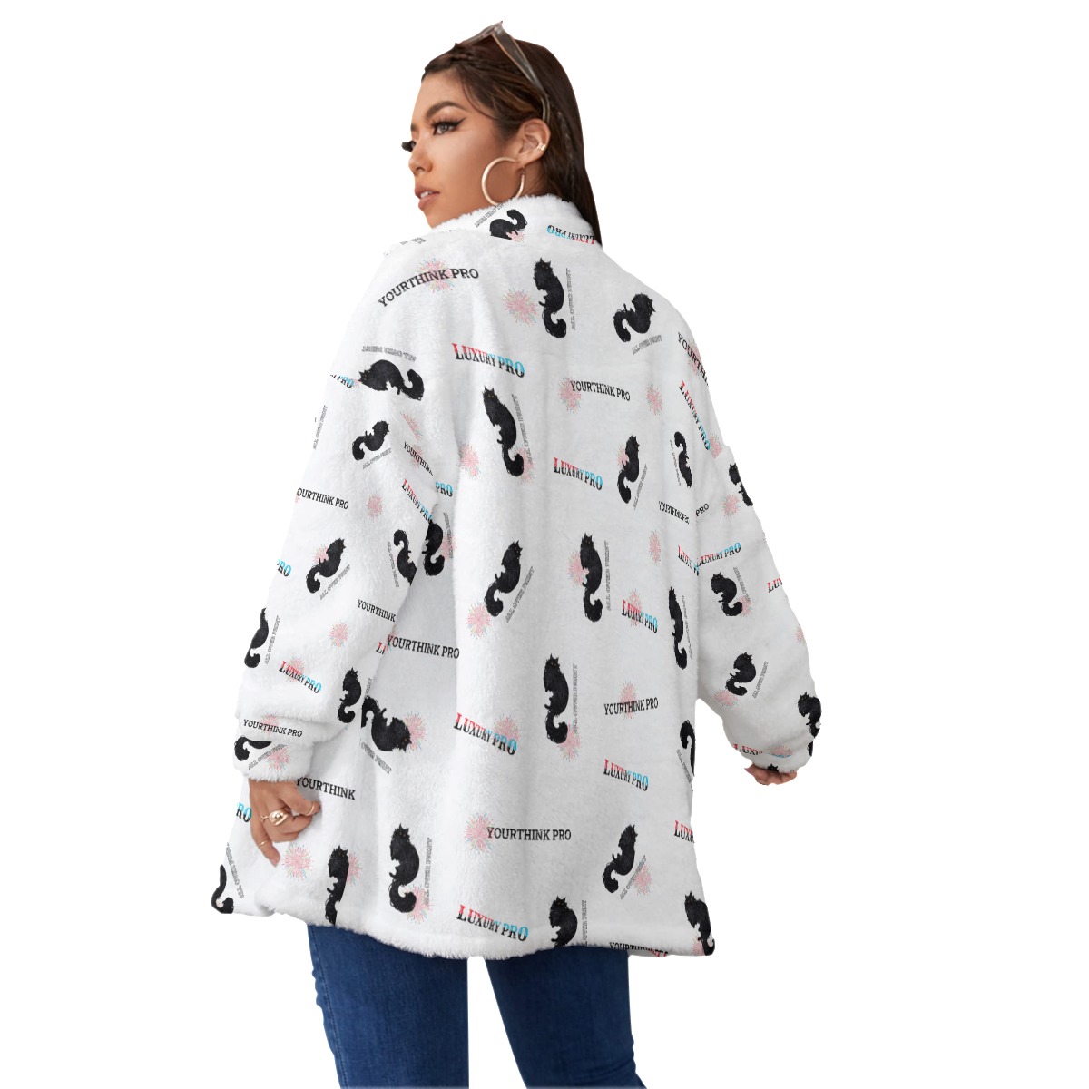 Women's Borg Fleece Stand-up Collar Coat With Zipper Closure(Plus Size)