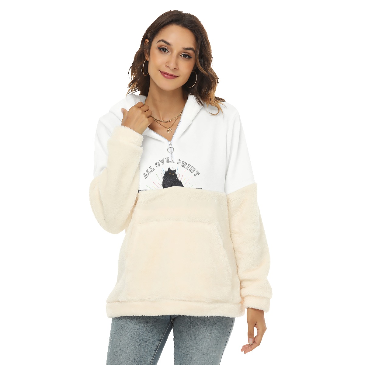 Women's Borg Fleece Hoodie With Half Zip