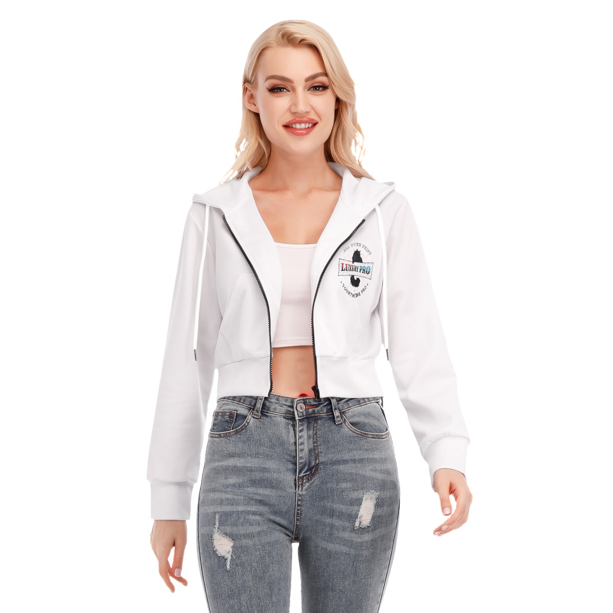 Women's Crop Top Hoodie With Zipper Closure