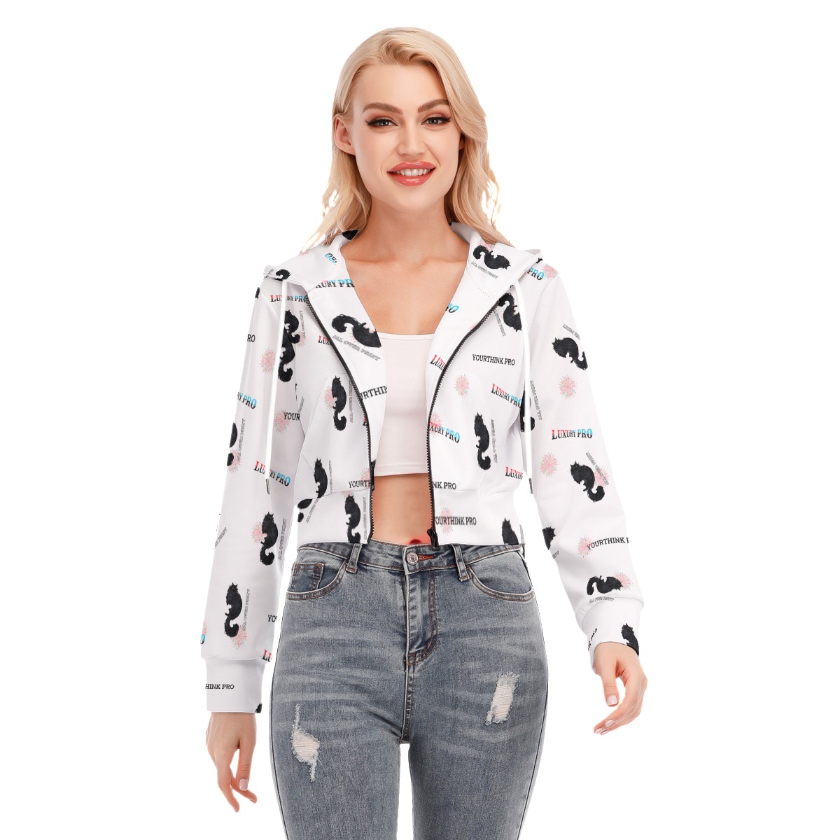 Women's Crop Top Hoodie With Zipper Closure