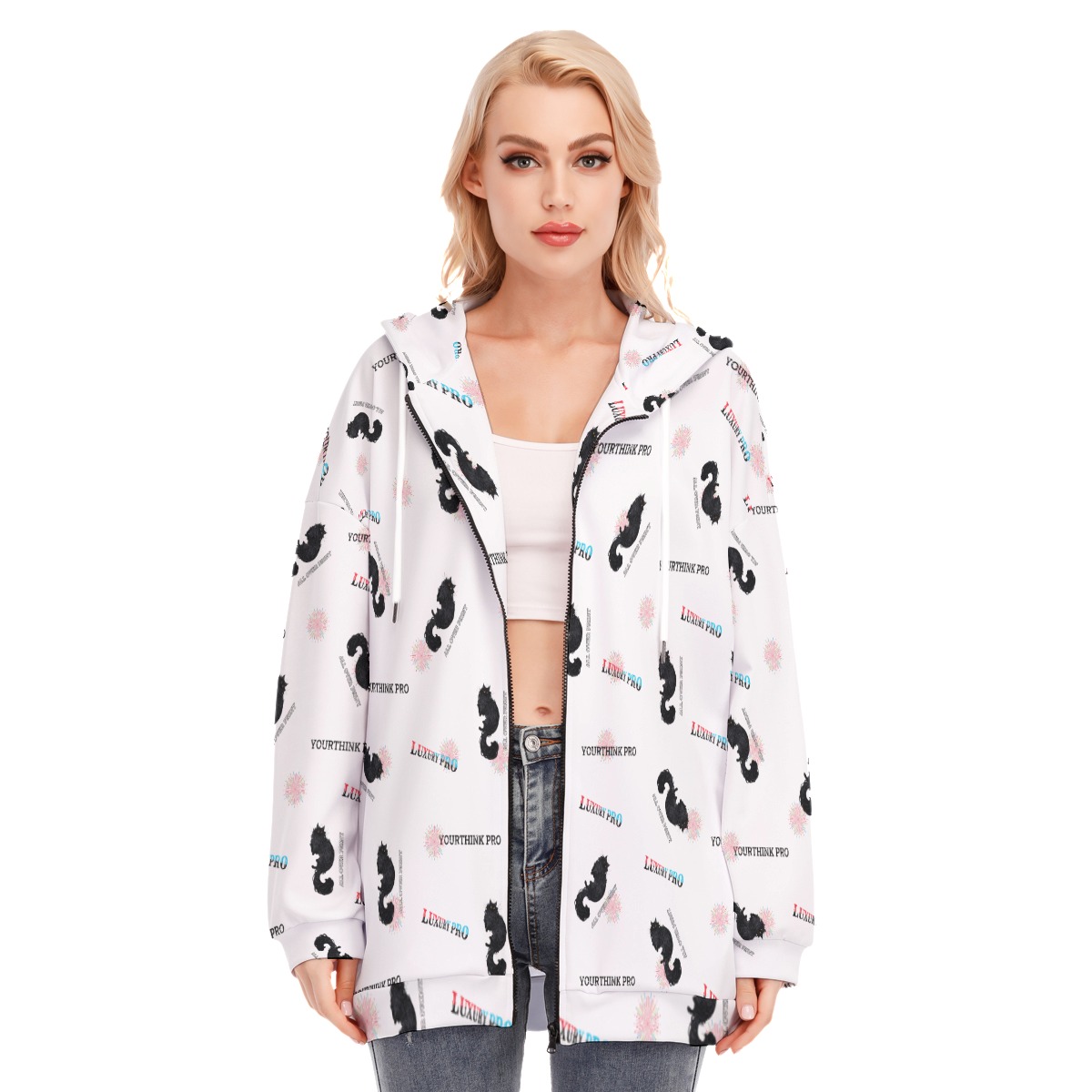 Women's Long Hoodie With Zipper Closure