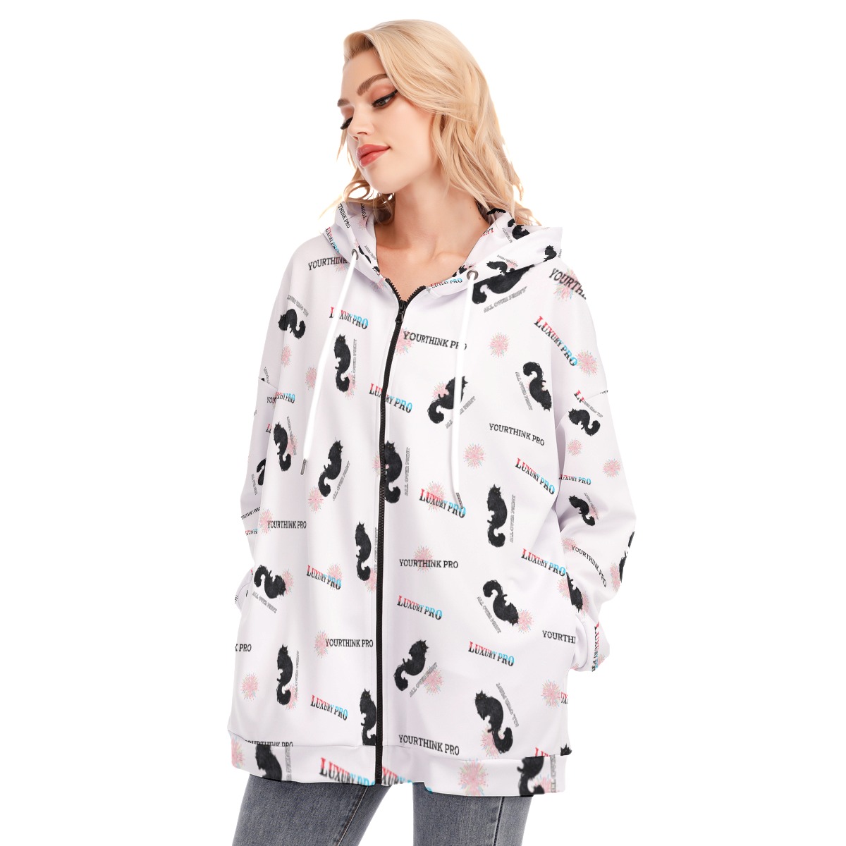 Women's Long Hoodie With Zipper Closure