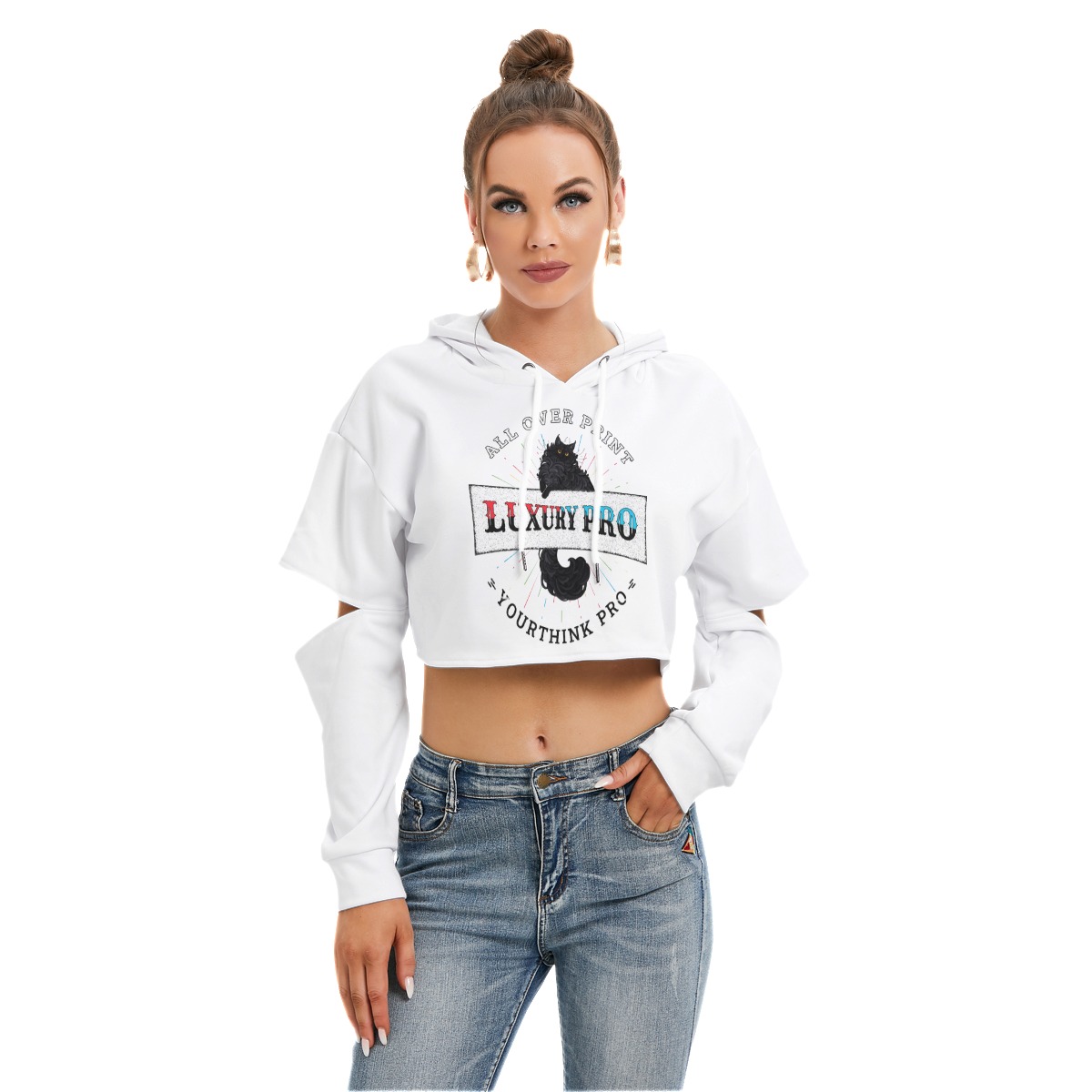 Women's Heavy Fleece Hoodie With Hollow Out Sleeve