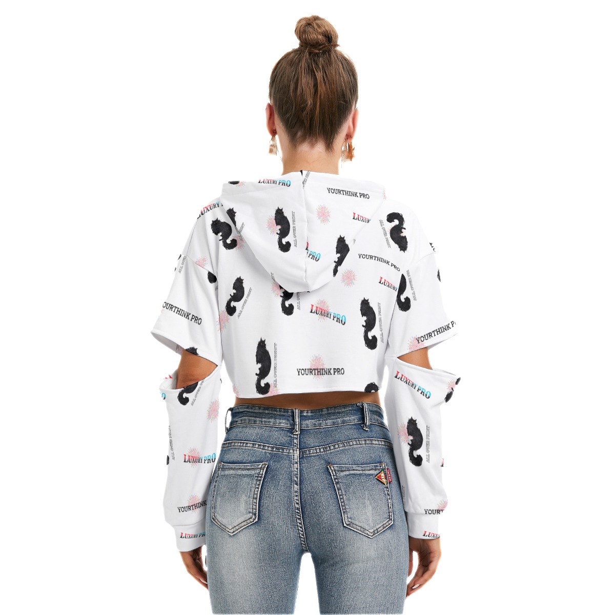 Women's Heavy Fleece Hoodie With Hollow Out Sleeve