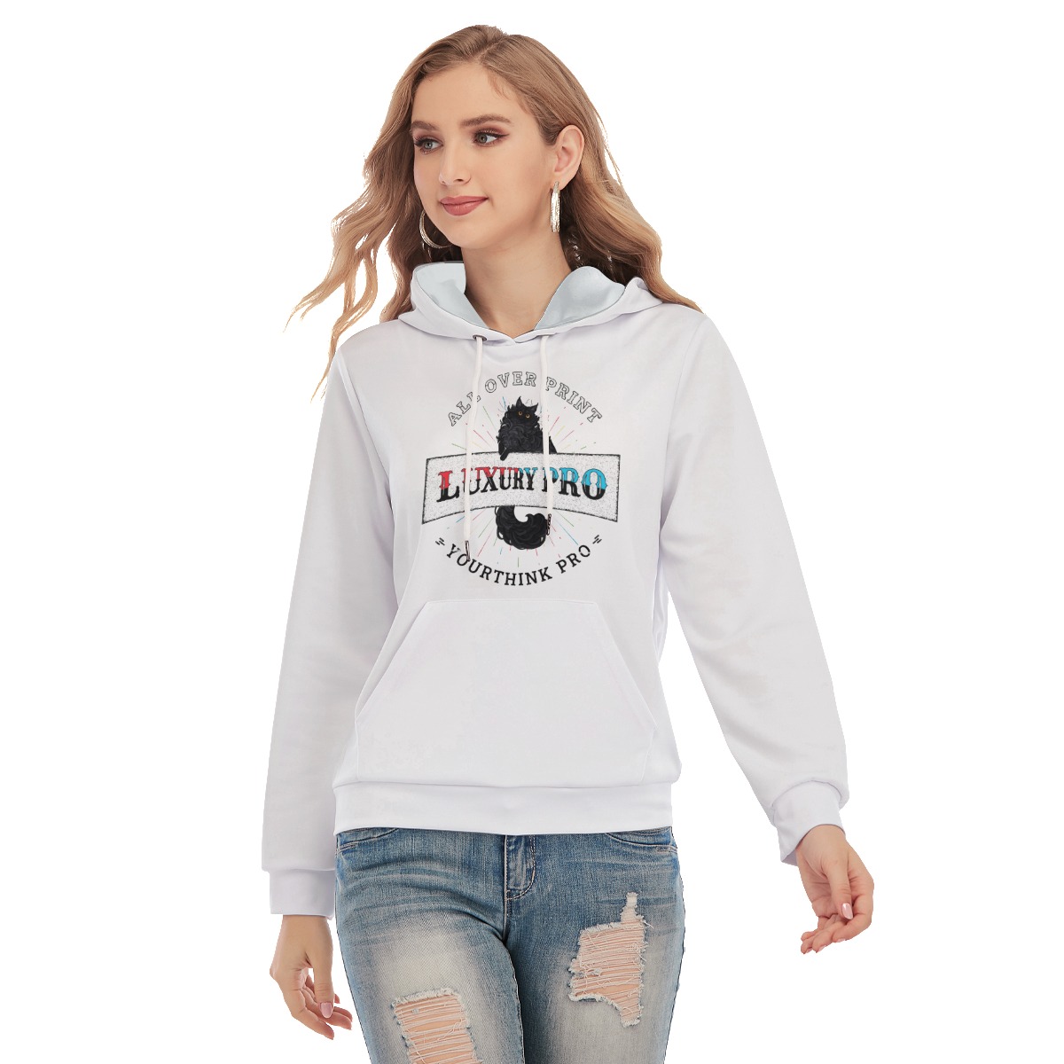 Women's Pullover Hoodie With Drawsting
