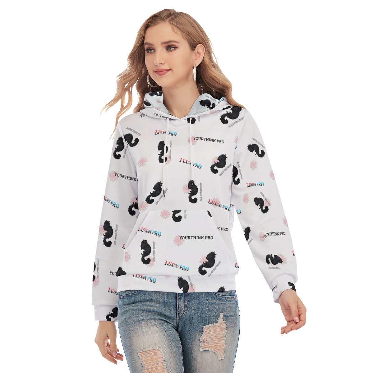 Women's Pullover Hoodie With Drawsting