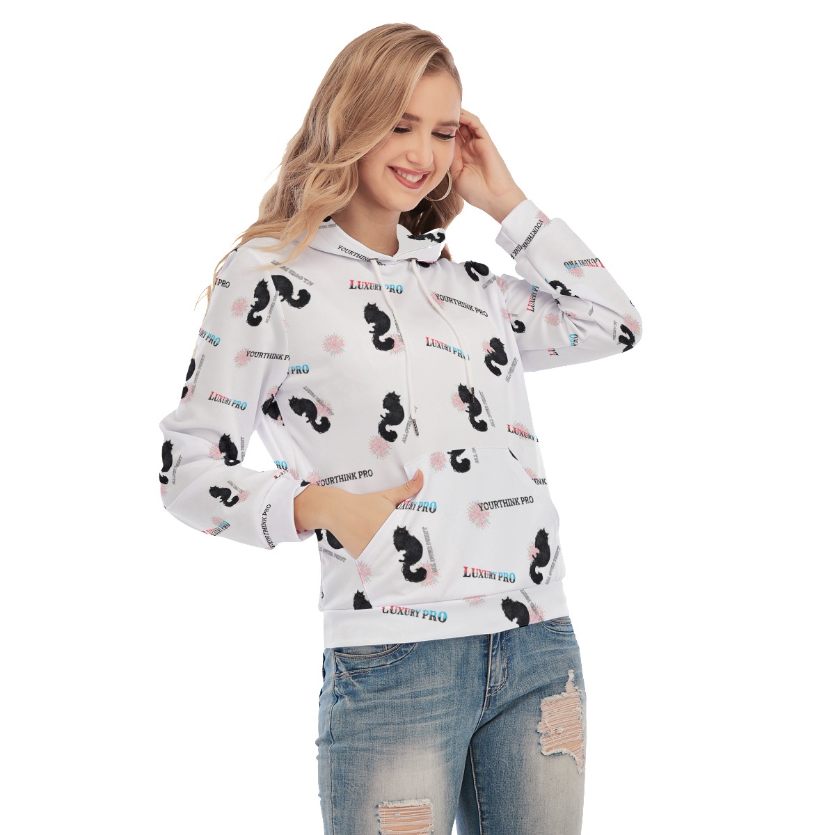 Women's Pullover Hoodie With Drawsting