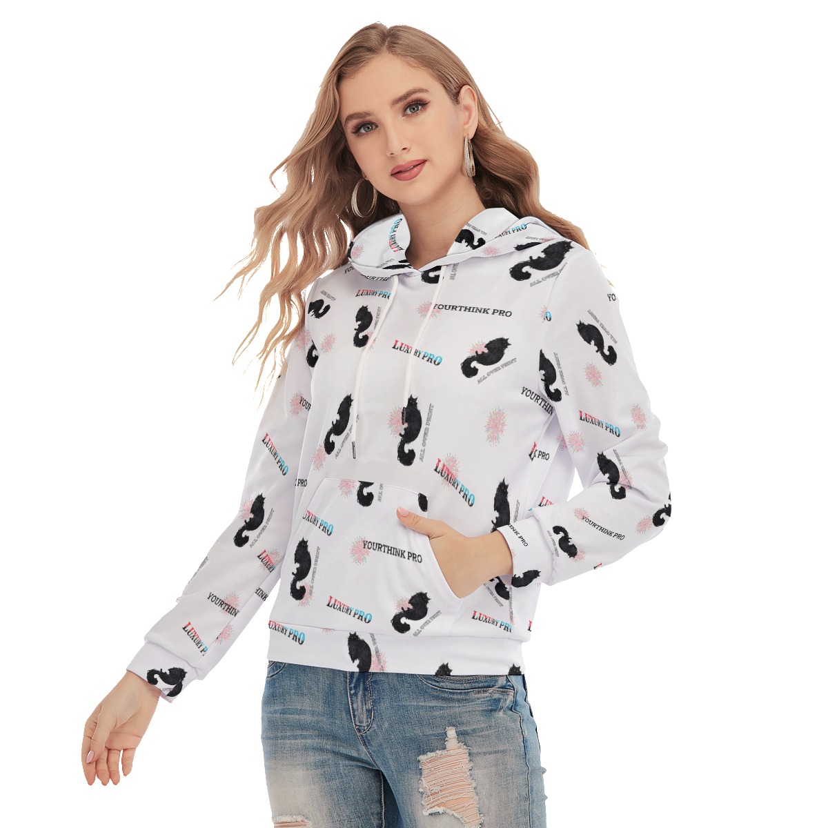 Women's Pullover Hoodie With Drawsting