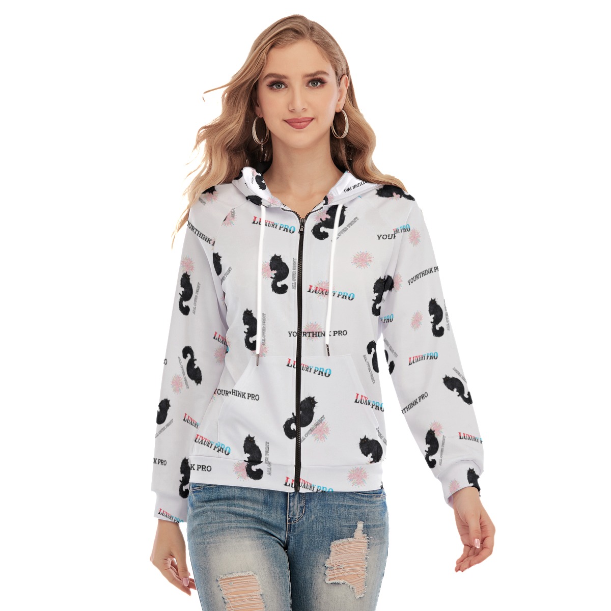 Women's Raglan Sleeve Hoodie With Zipper Closure