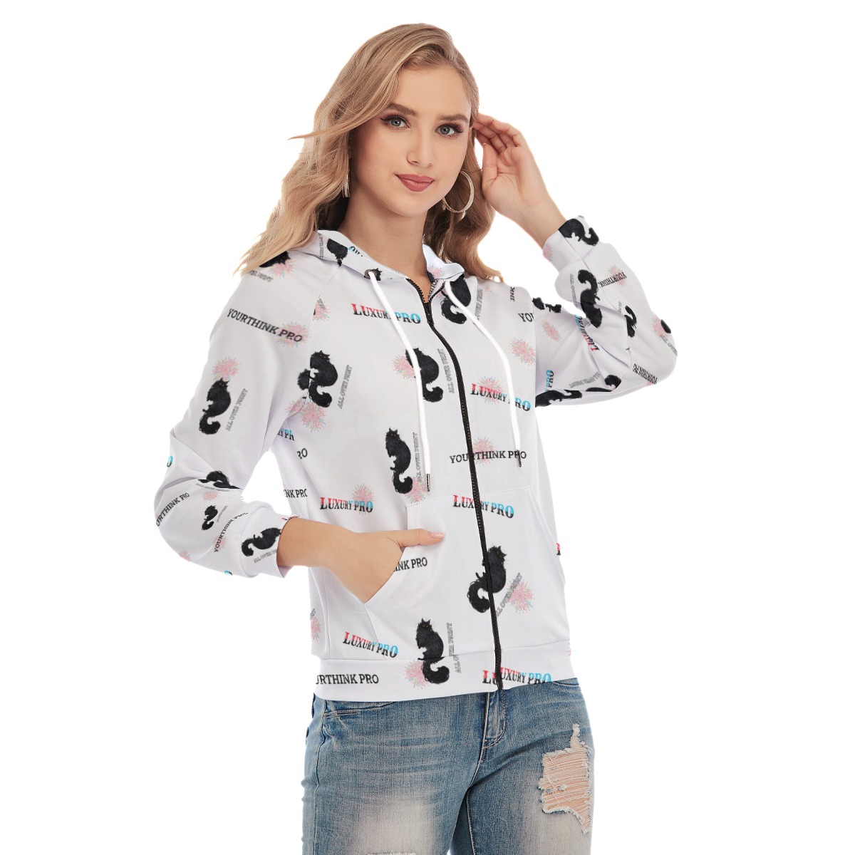 Women's Raglan Sleeve Hoodie With Zipper Closure
