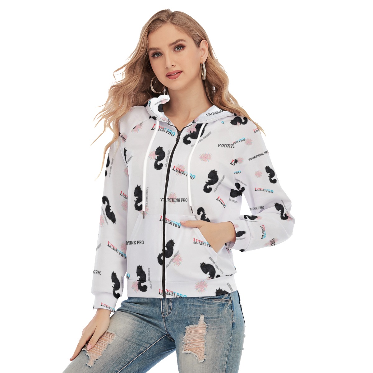 Women's Raglan Sleeve Hoodie With Zipper Closure