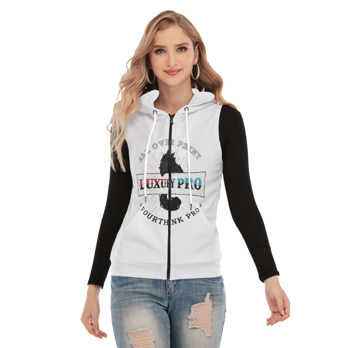 Women's Sleeveless Hoodie With Zipper Closure