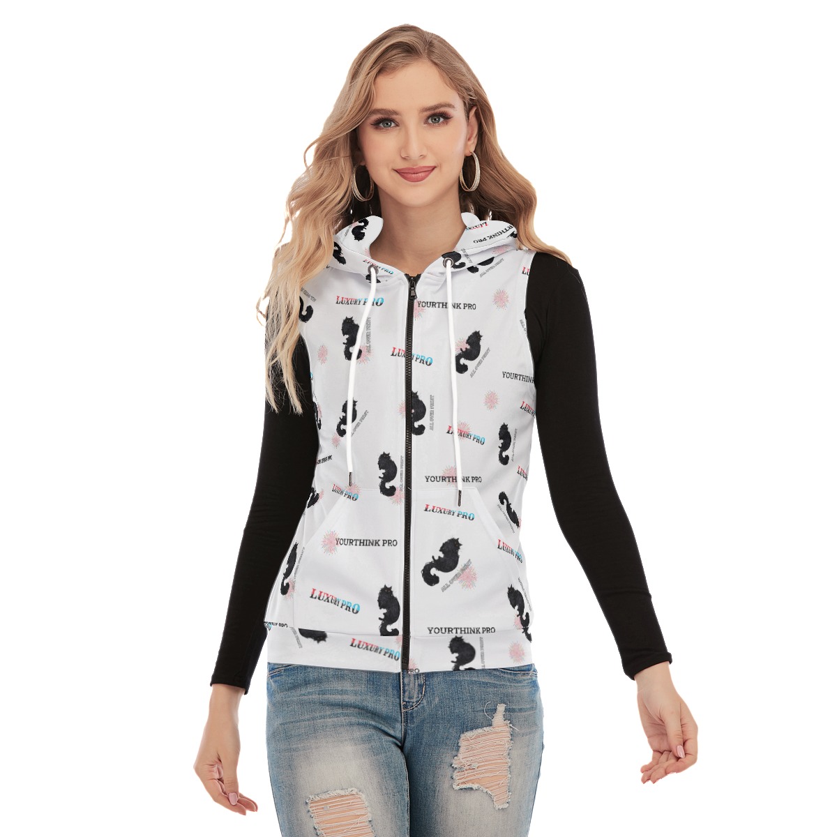 Women's Sleeveless Hoodie With Zipper Closure