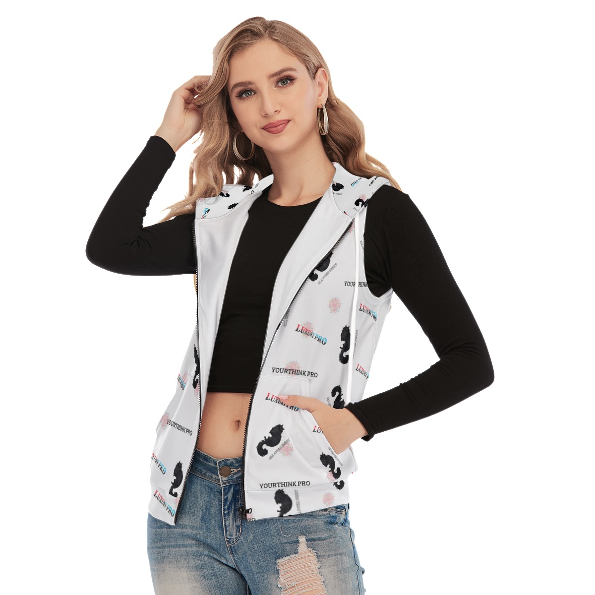 Women's Sleeveless Hoodie With Zipper Closure