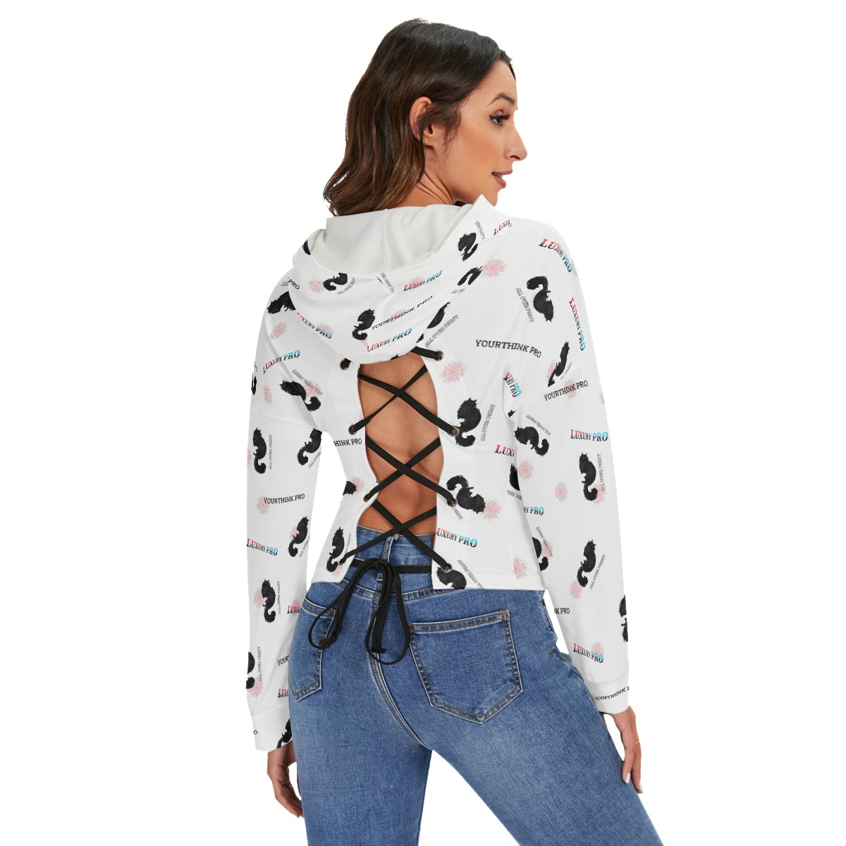 Women's Drop-shoulder Backless Hoodie With String