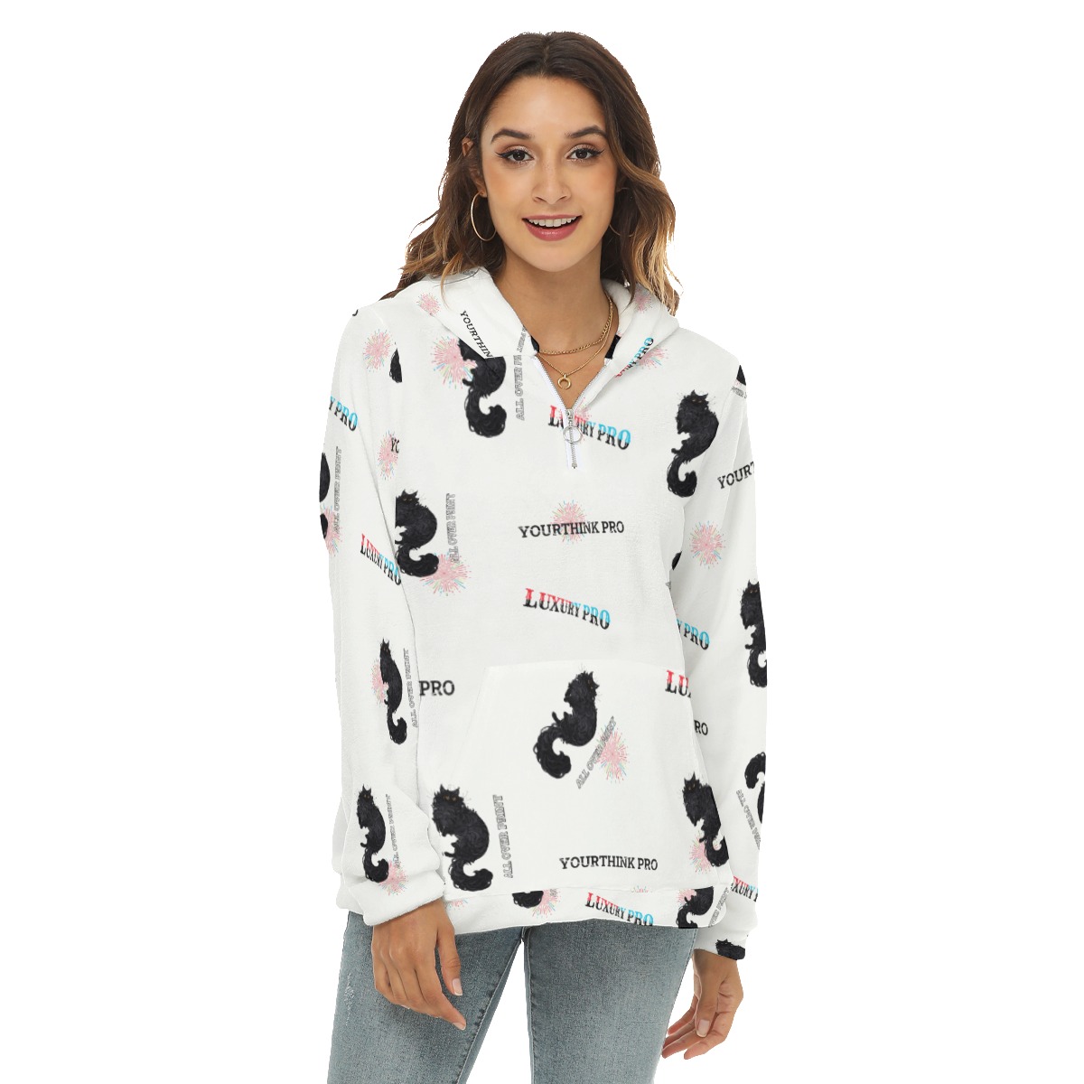 Women's Borg Fleece Hoodie With Half Zip