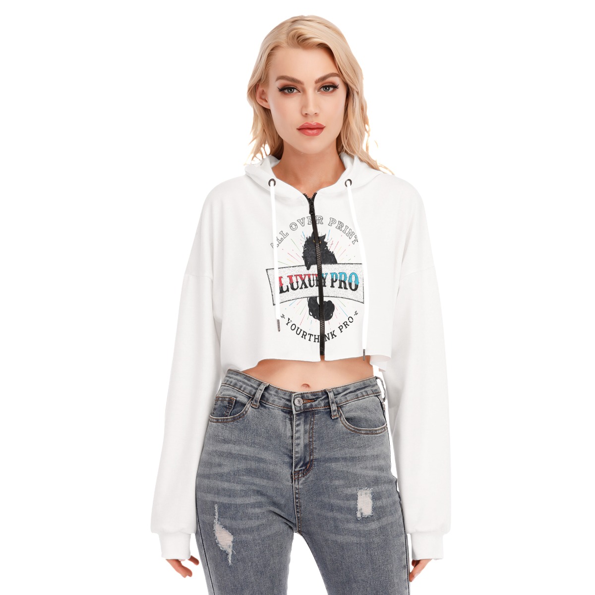 Women's Cropped Hoodie With Zipper Closure