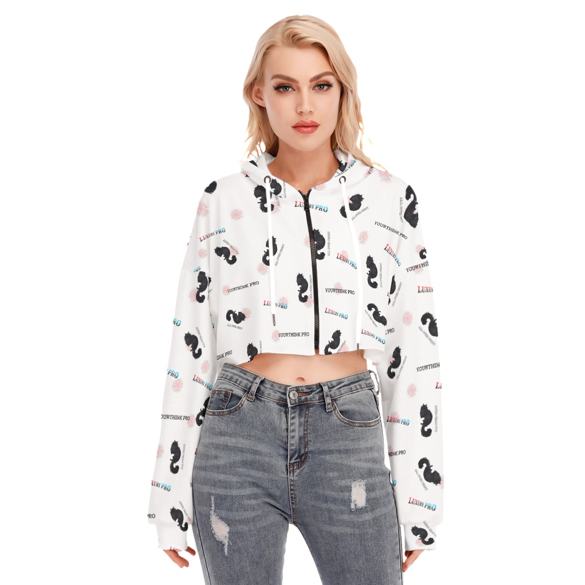 Women's Cropped Hoodie With Zipper Closure