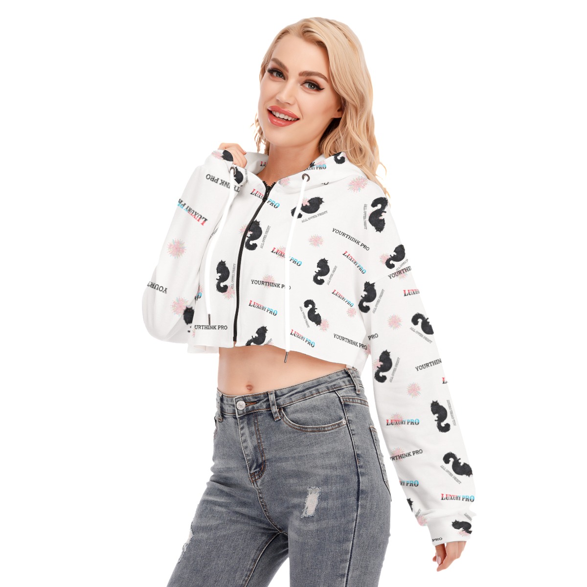 Women's Cropped Hoodie With Zipper Closure