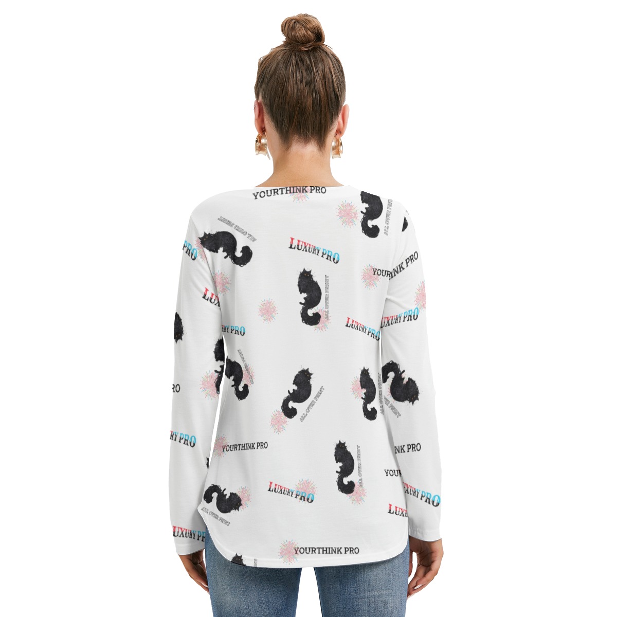 Women's Long Sleeve Neckline Tie Sweatshirt