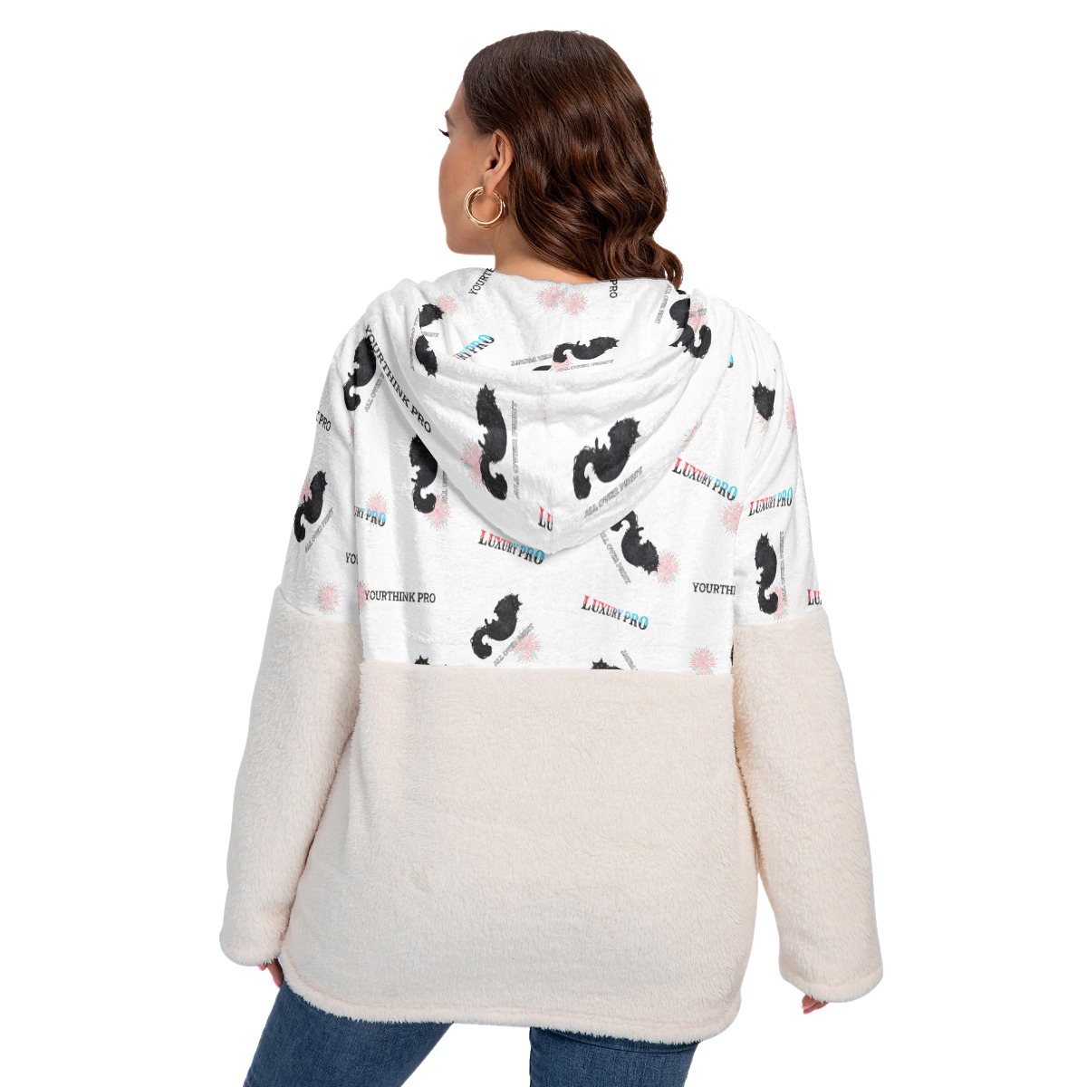 Women's Borg Fleece Hoodie With Half Zip (Plus Size)