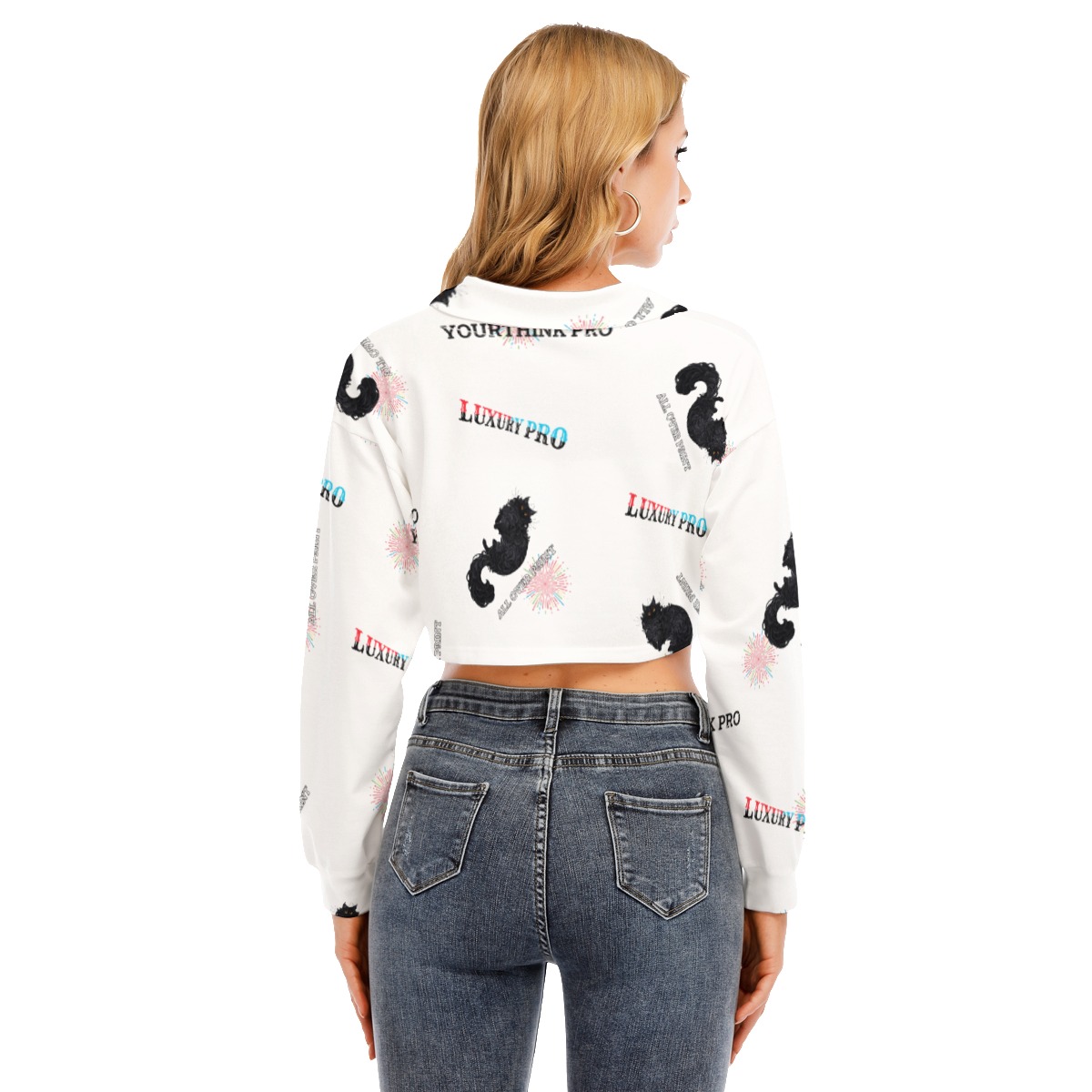 Women's Lapel Collar Cropped Sweatshirt With Long Sleeve