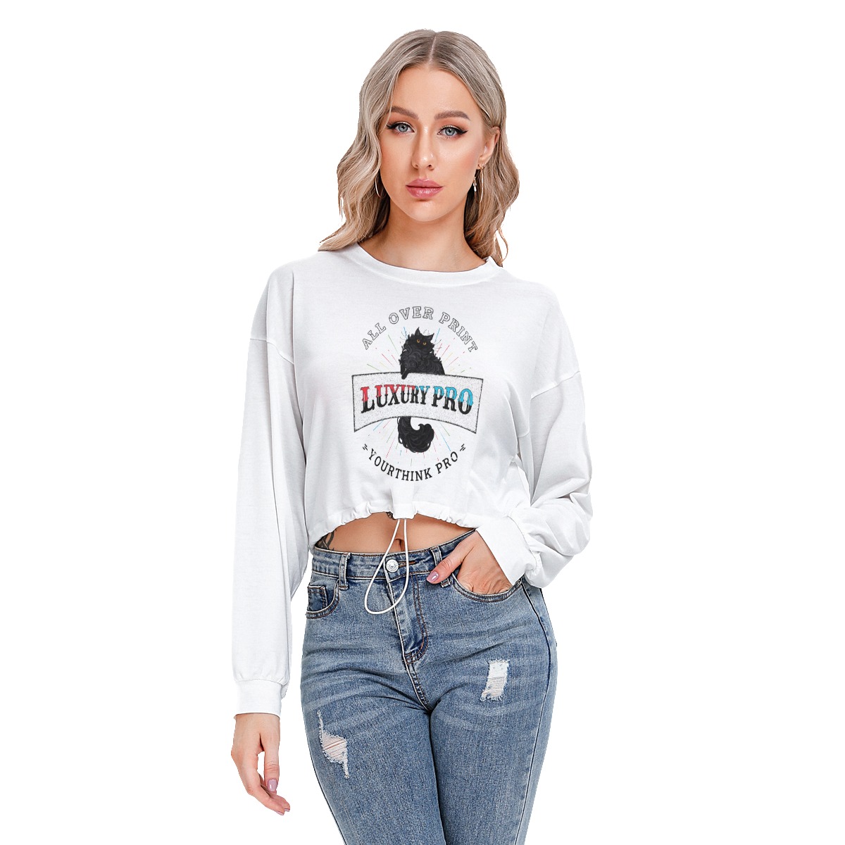 Women's Long Sleeve Sweatshirt With Hem Drawstring