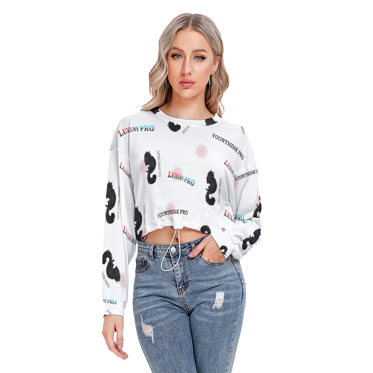 Women's Long Sleeve Sweatshirt With Hem Drawstring