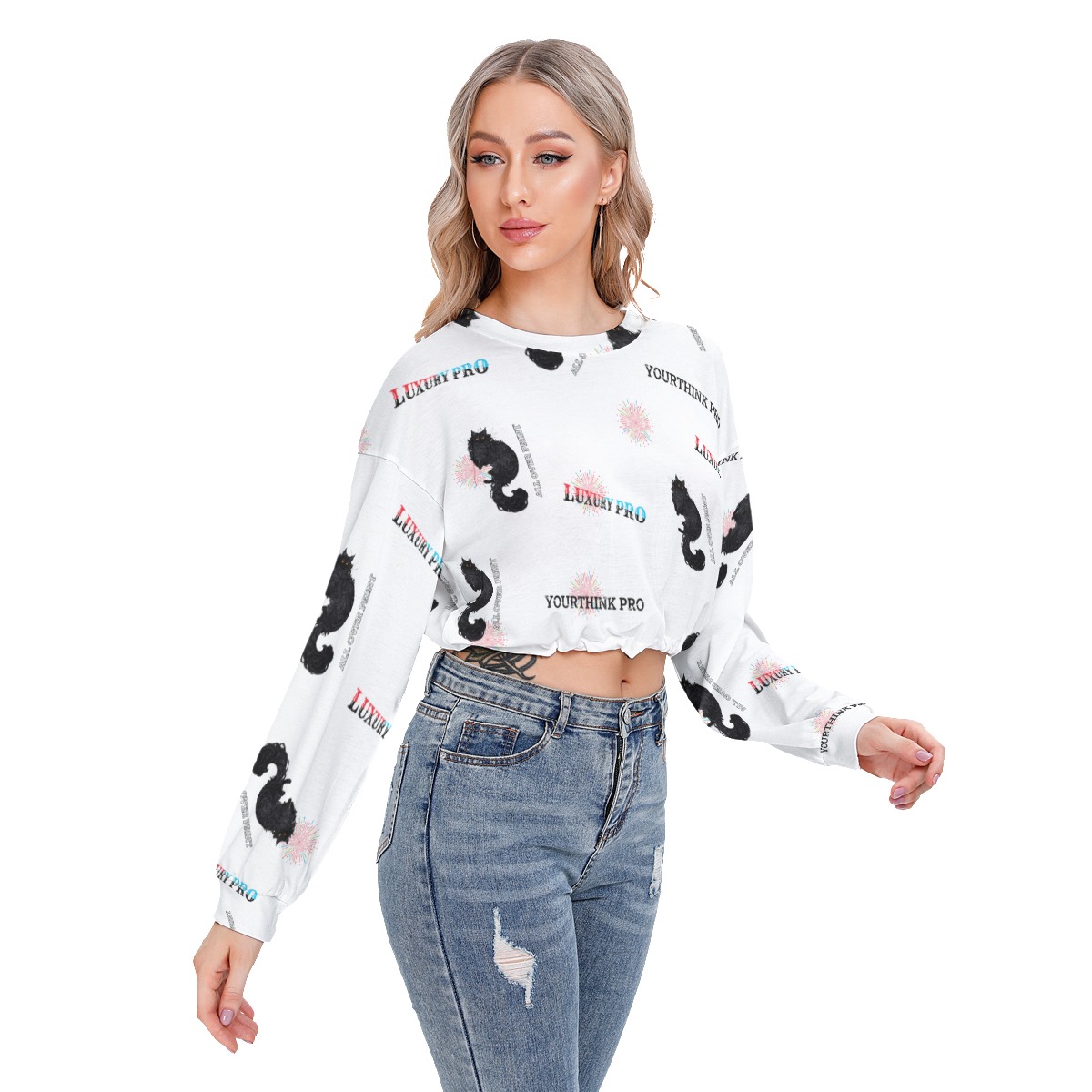 Women's Long Sleeve Sweatshirt With Hem Drawstring