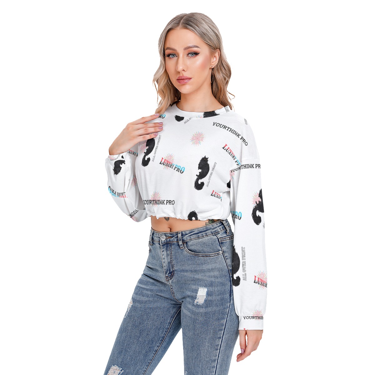 Women's Long Sleeve Sweatshirt With Hem Drawstring