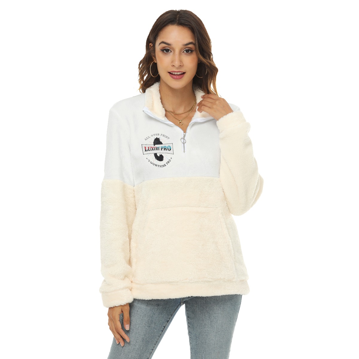 Women's Borg Fleece Sweatshirt With Half Zip