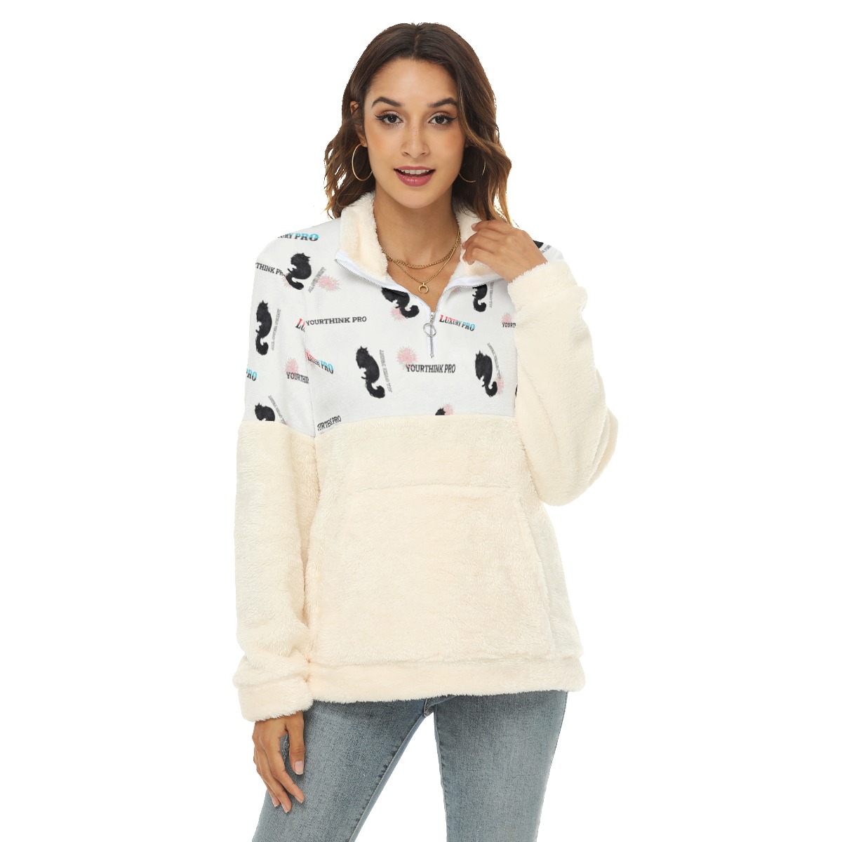 Women's Borg Fleece Sweatshirt With Half Zip