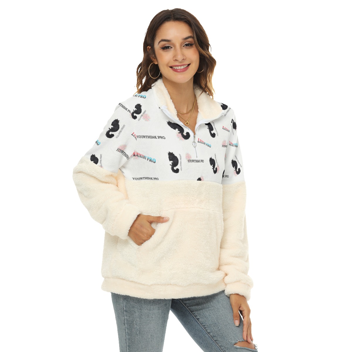 Women's Borg Fleece Sweatshirt With Half Zip