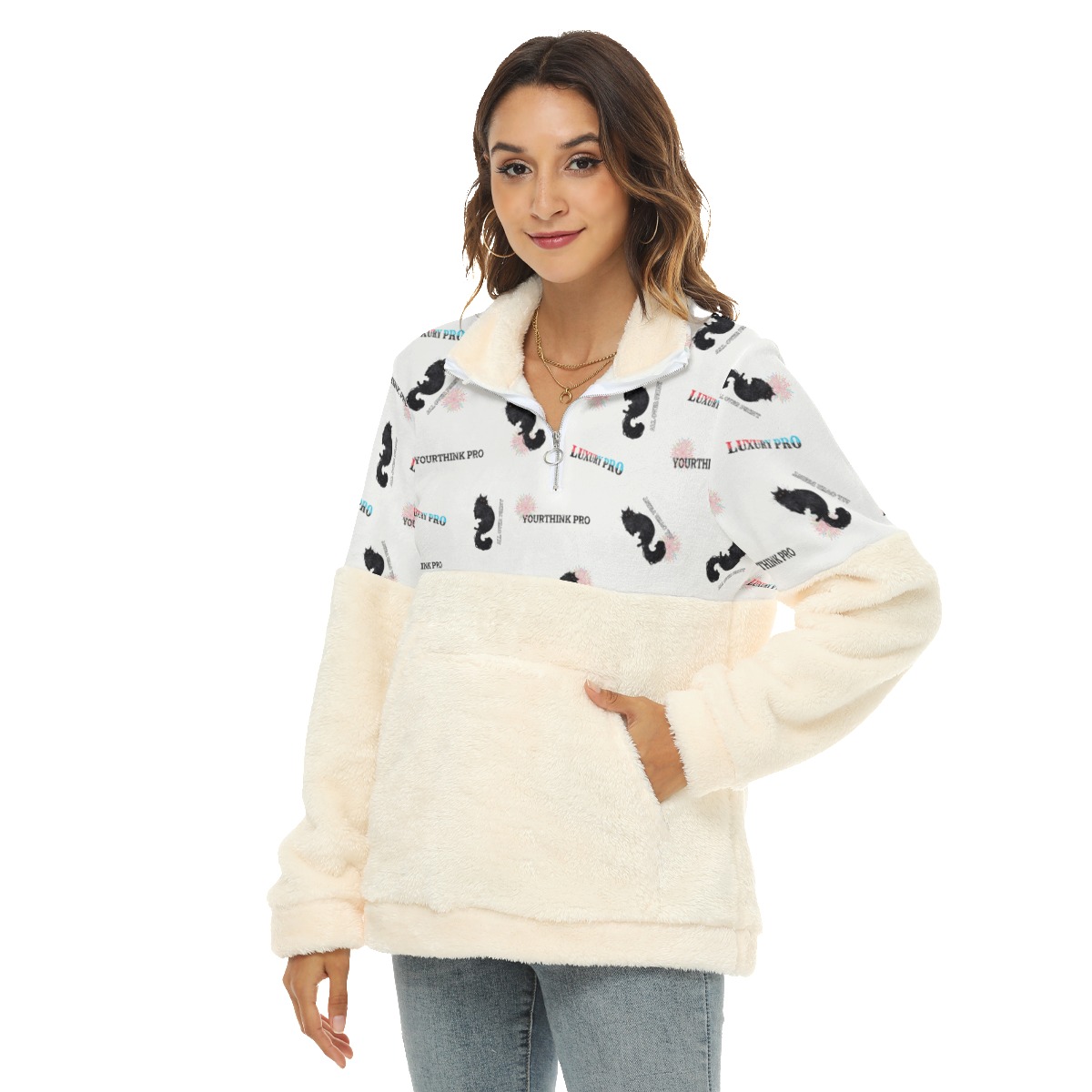 Women's Borg Fleece Sweatshirt With Half Zip