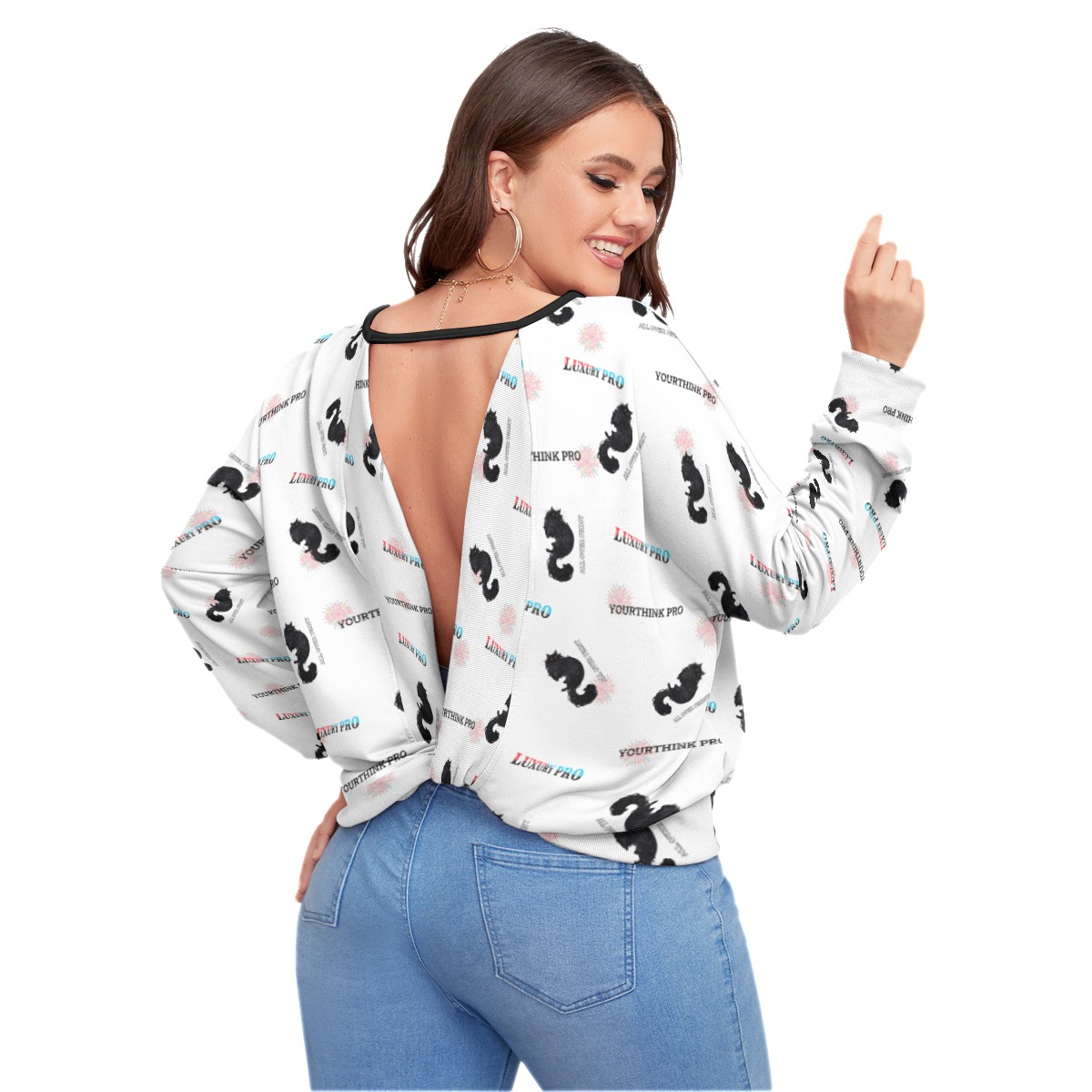 Women's Backless Sweatshirt With Bat Sleeve(Plus Size)