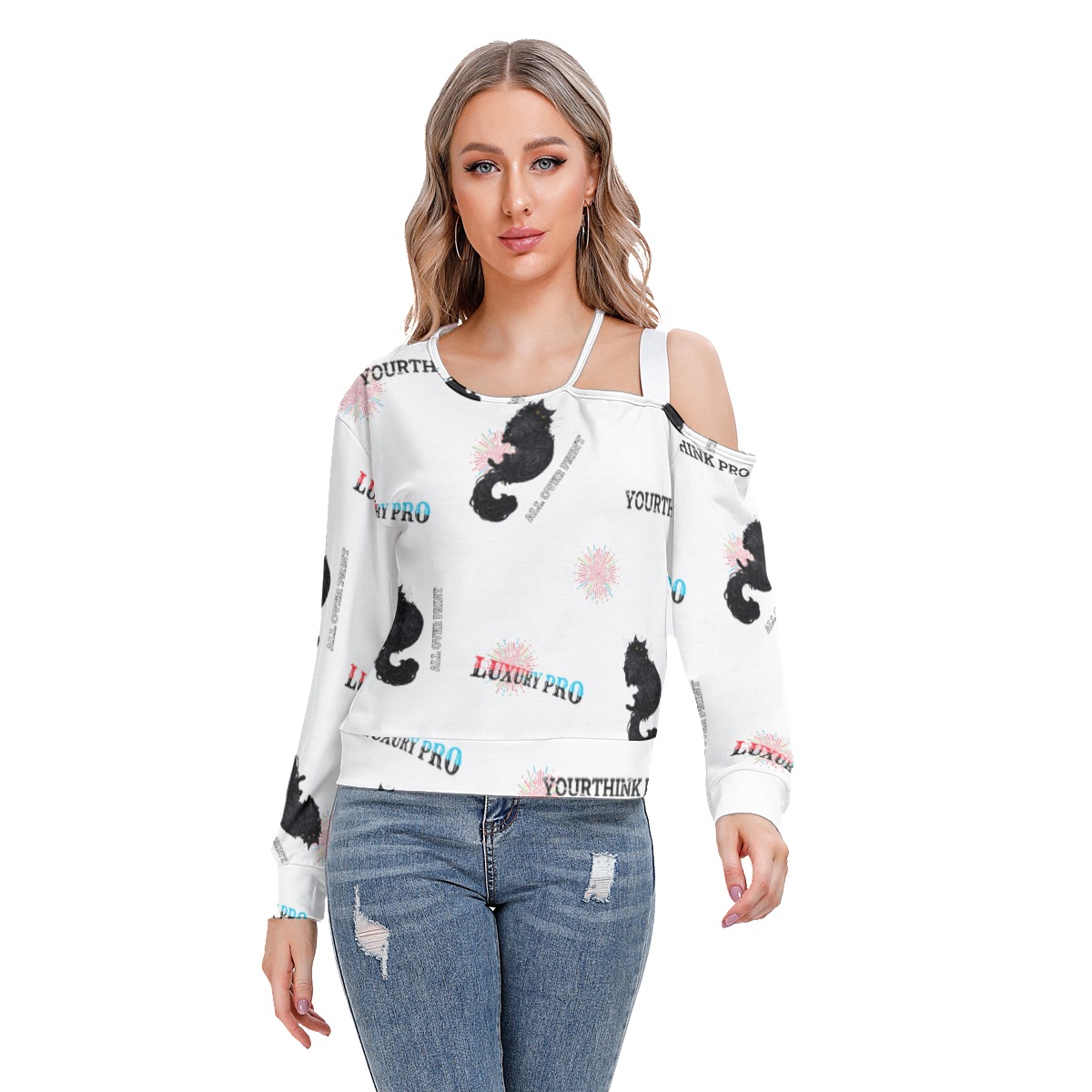 Women's One-shoulder Cut O-neck Sweatshirt