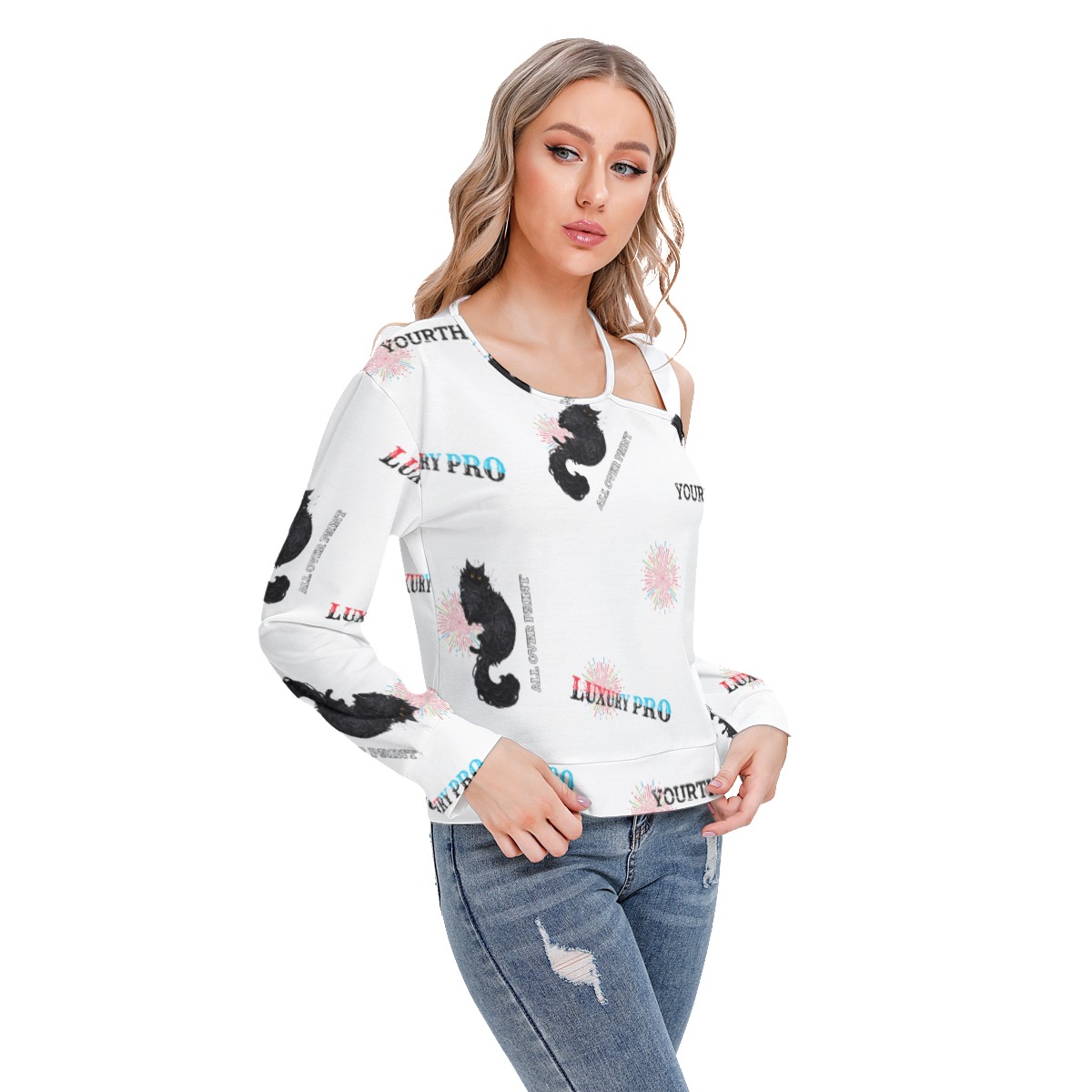 Women's One-shoulder Cut O-neck Sweatshirt