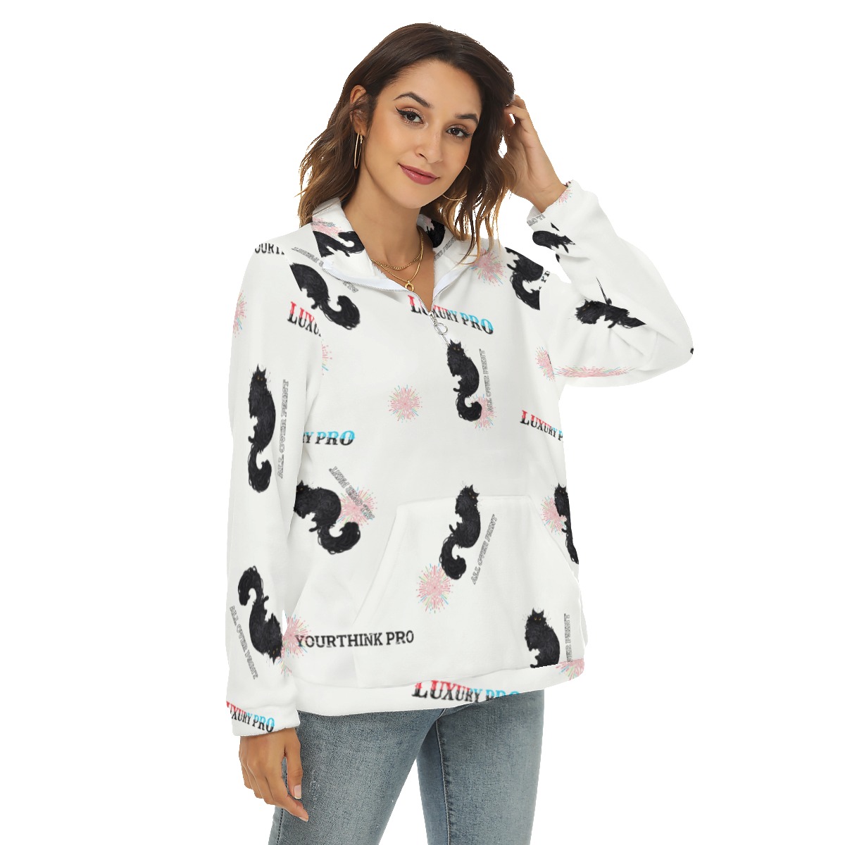 Women's Borg Fleece Sweatshirt With Half Zip