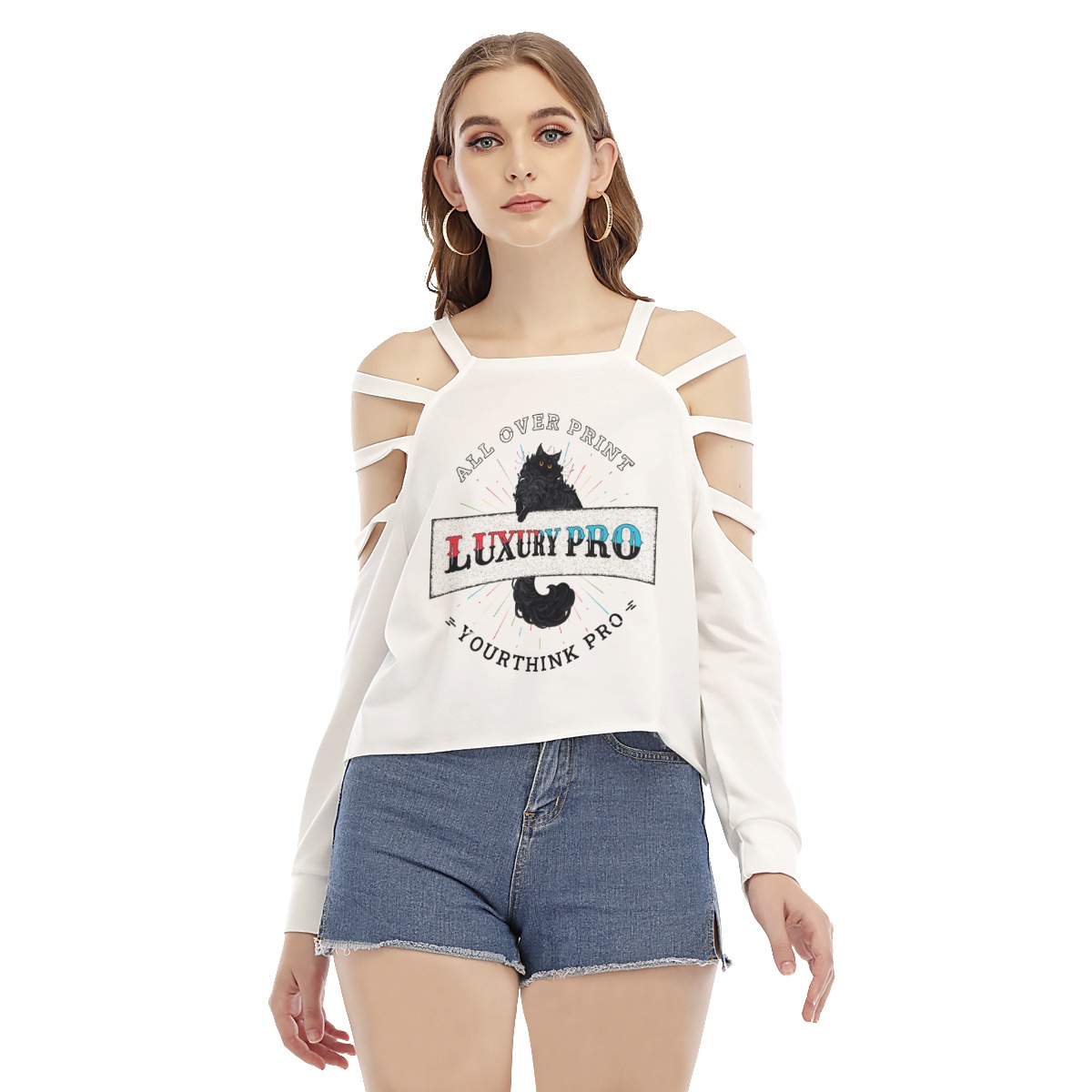 Women's Sweatshirt With Shoulder Hollow shoulder Strap