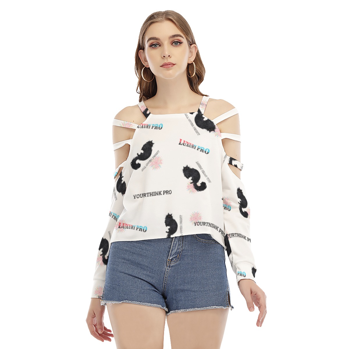 Women's Sweatshirt With Shoulder Hollow shoulder Strap