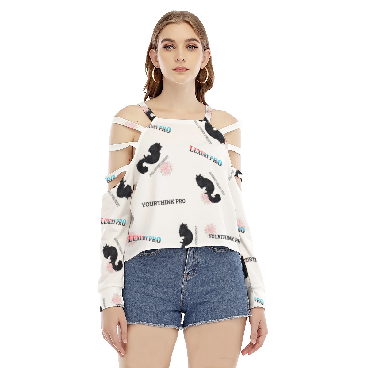 Women's Sweatshirt With Shoulder Hollow shoulder Strap