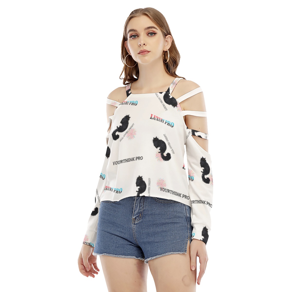 Women's Sweatshirt With Shoulder Hollow shoulder Strap